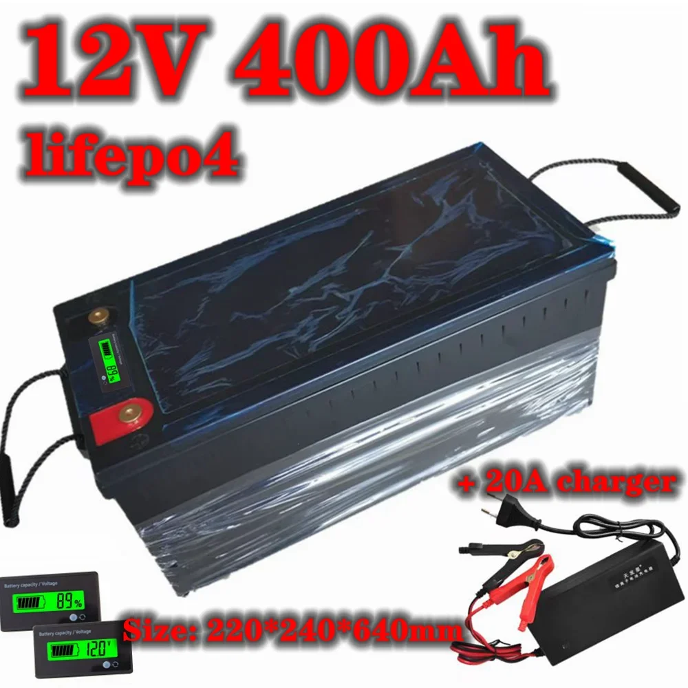 Waterproof 12.8V 12V 400AH Lifepo4 lithium battery for Golf Carts power supply EV Solar Storage inverter boat + 20A charger Colo