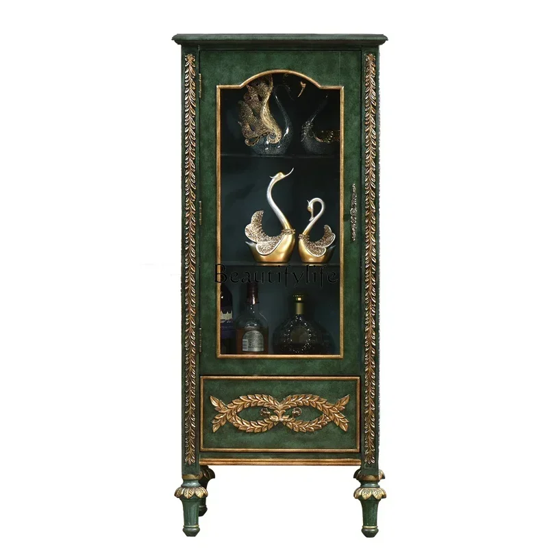 

11yj39 American solid wood wine cabinet single door locker retro glass door