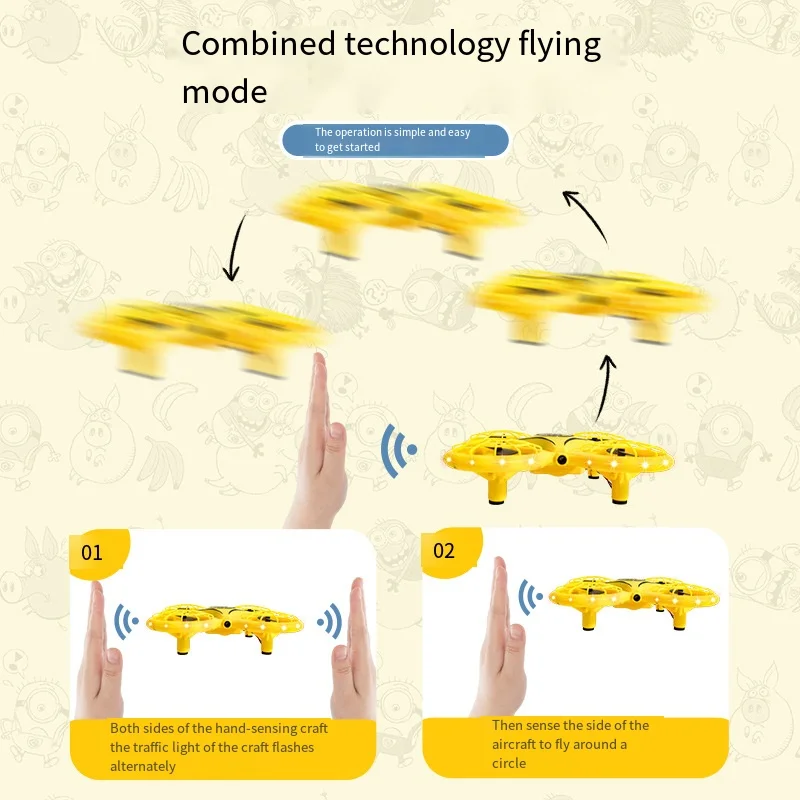 Minion Four-Axis Ufo Intelligent Induction Aircraft Suspended Flying Saucer Remote Control Drone Aircraft Animation Kid Toy Gift