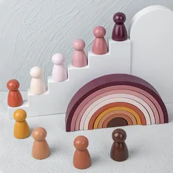 Wooden Toys Rainbow Building Blocks Rainbow Stacker Large Size Creative Montessori Educational Toys For Children Kids