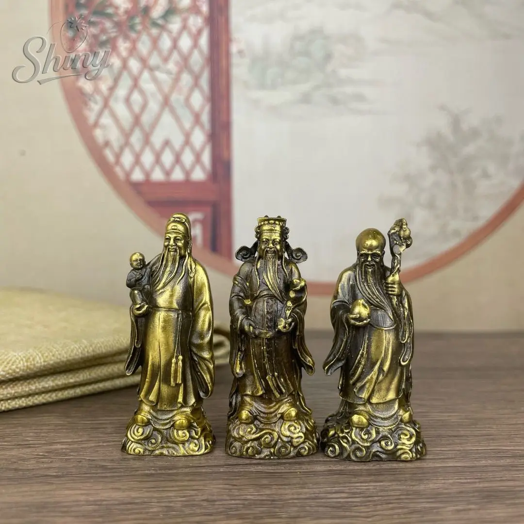 

3 PCS Lucky Animal Feng Shui Bronze Statue Copper Solid Fortune, Fortune, Longevity, Three Stars Sculptural Home Decor