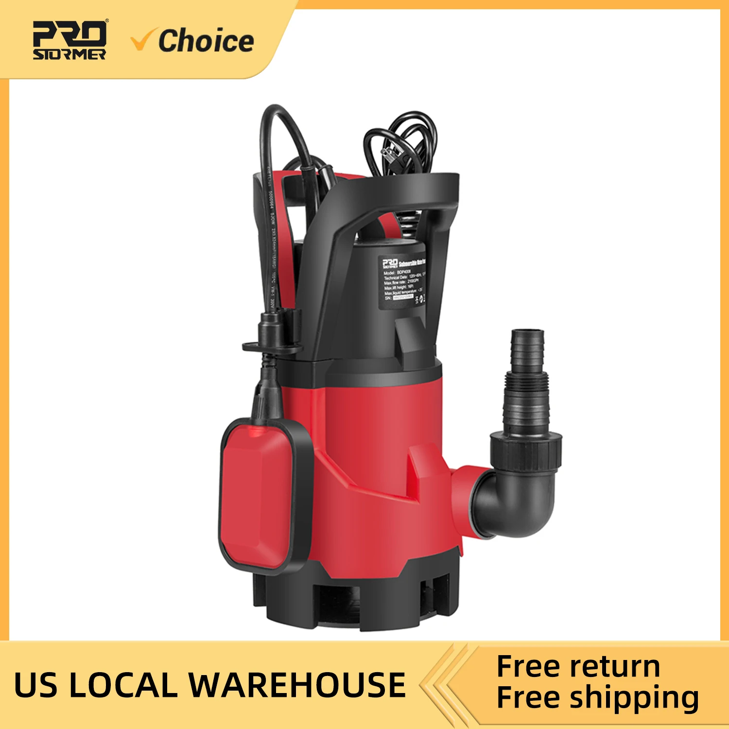 1HP Sump Pump Submersible Electric Water Pump with 3700GPH Automatic Float Switch for Pool Draining Hot Tub Flood Drain and Irri