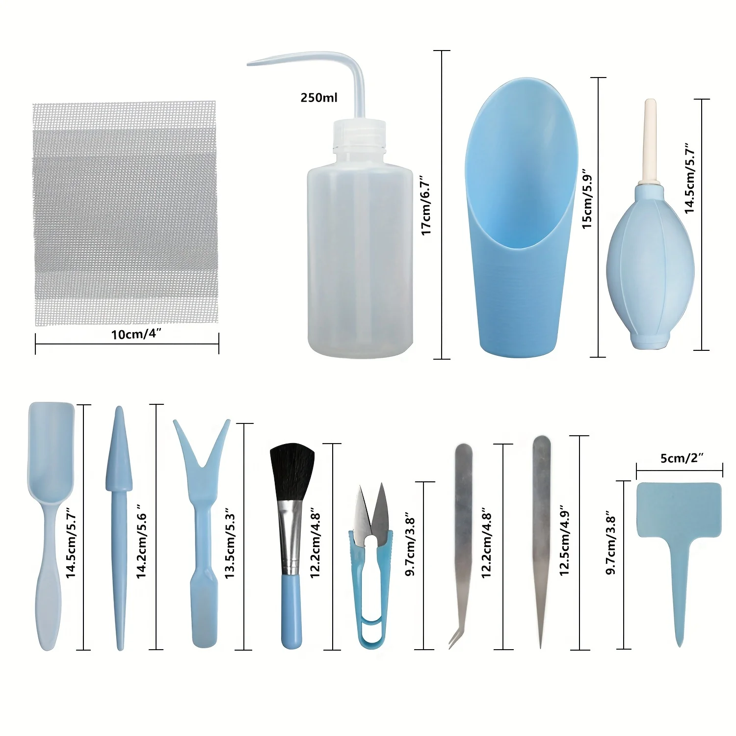 Ensemble d'outils de jardinage succulents de 12 pièces, mini kit d'outils de plantation/transplantation pour le soin des plantes de micro-jardin d'intérieur (bleu)