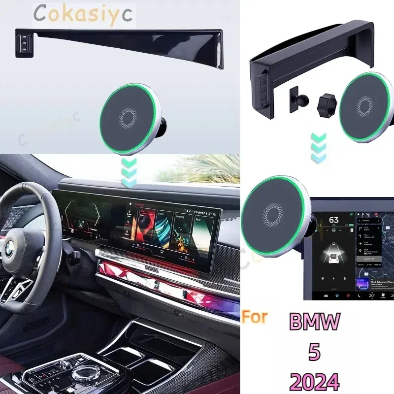 

For BMW 5 Series G60 2024 Car Phone Holder Screen Fixed Base Car Magnetic 15W Wireless Charging Stand MagSafe Phone Support