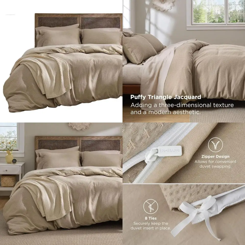 

Luxury Waffle Duvet Cover King Size - Textured Duvet Cover Set, Soft, Breathable Bedding Set (104"x90") with 2 Pillow Shams for