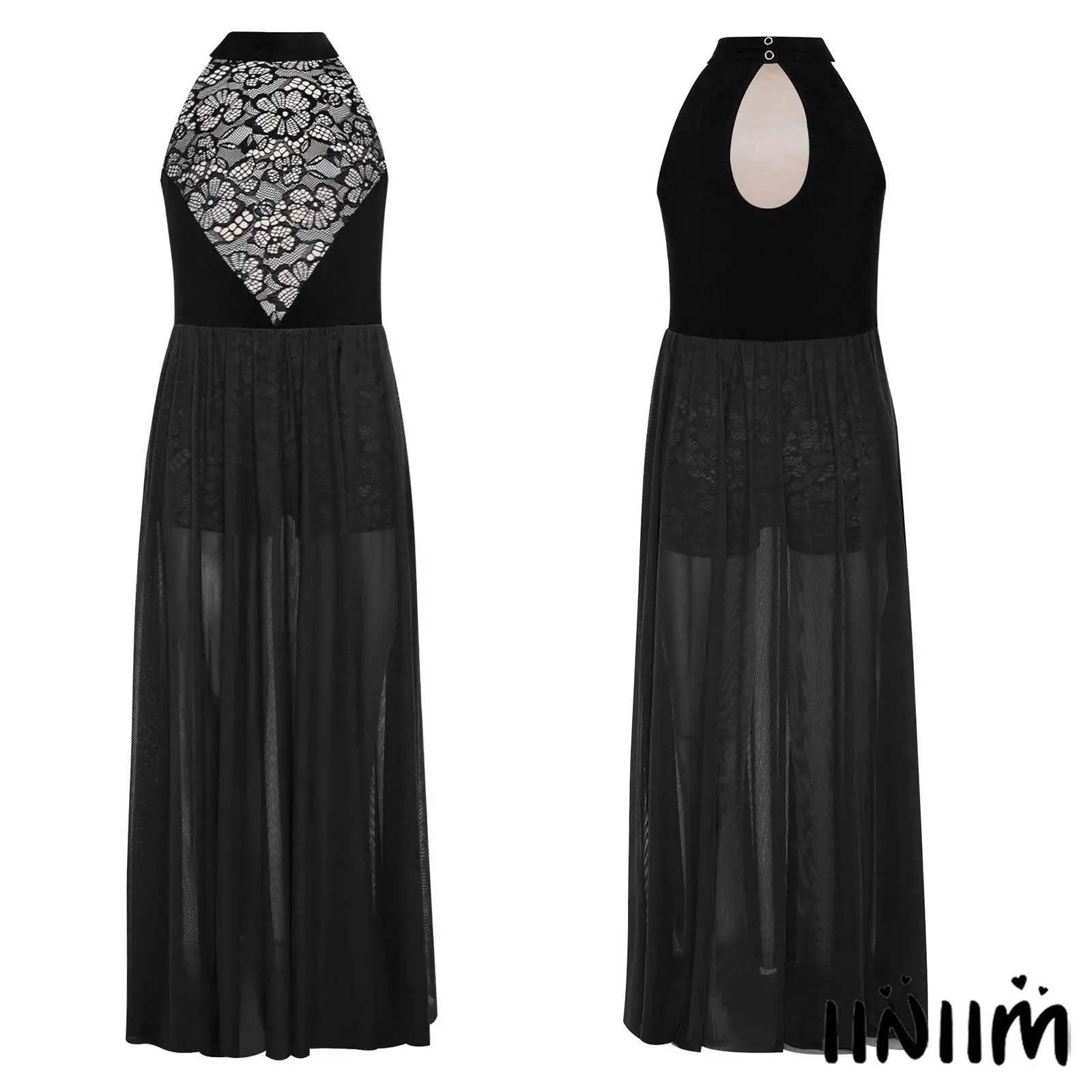 

Elegant Lyrical Dance Dress for Girls with Flowy Mesh Overlay And Halter Neck Design for Modern Dance Competitions And Recitals