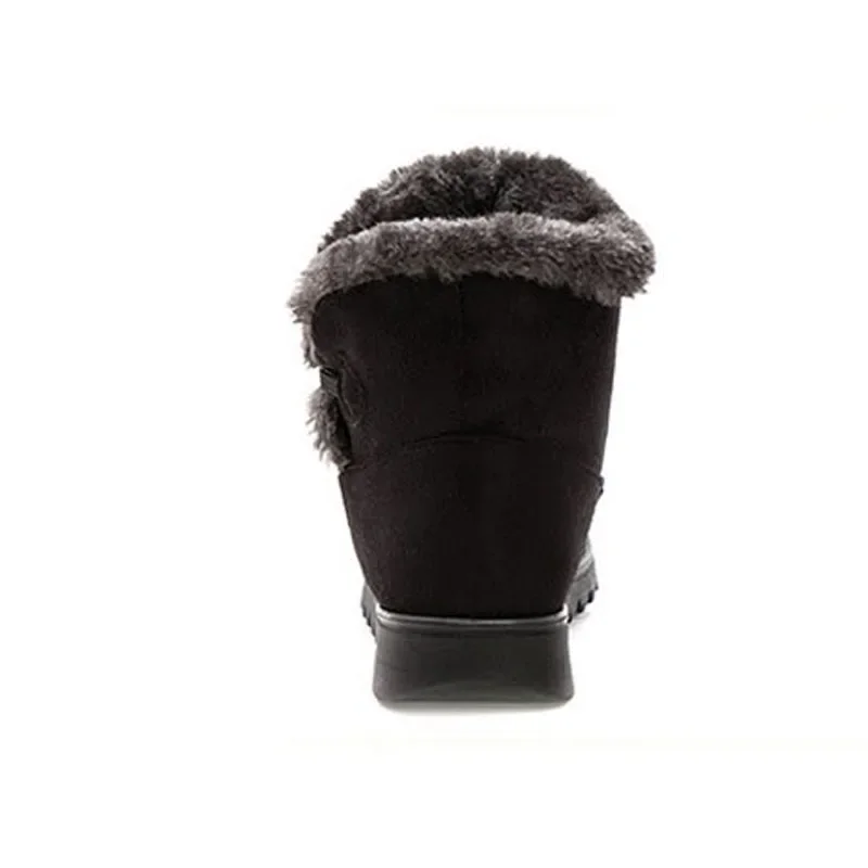 YAERNI Hot Sale Shoes Women Boots Solid Slip-On Soft Cute Women Snow Boots Round Toe Flat with Winter Fur Ankle Boots