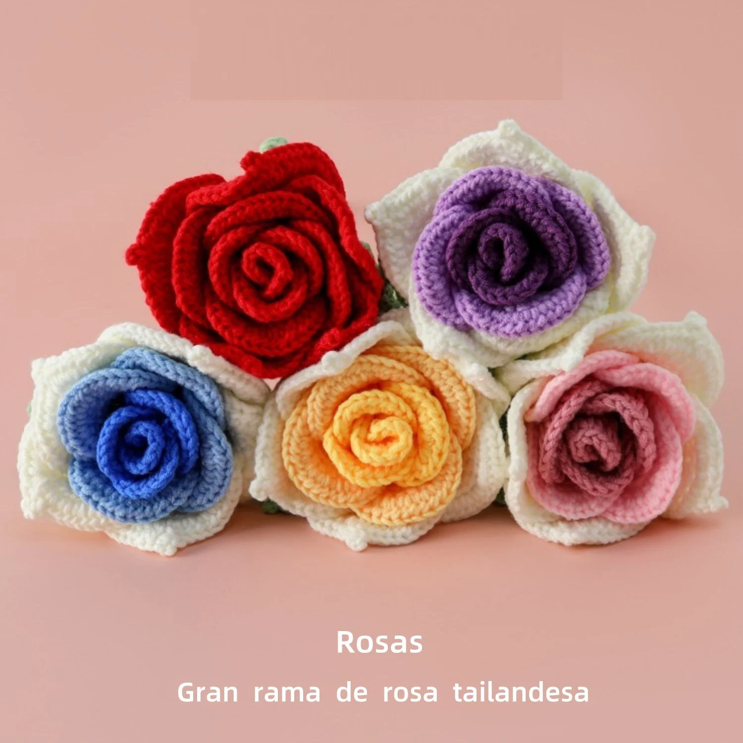 Fatto a mano thailandia Rose Flower Branch Bouquet Flower Wool Crochet Flower Bouquet regalo per la casa vaso decorazione di nozze all'ingrosso