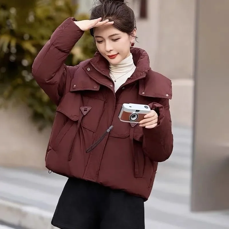 2025 Nieuwe Mode Parka Jas Vrouwen Koreaanse Herfst Winter Losse Capuchon Dikker Warm Dons Katoen Gewatteerde Korte Jassen Vrouwelijke tops