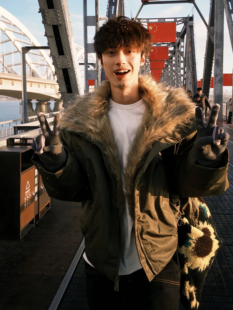 

Military een Flng Eagle Fur Collar Men's Cotton Jaet Winter American Retro Pilot Coat Stand Fit Polyester Fiber