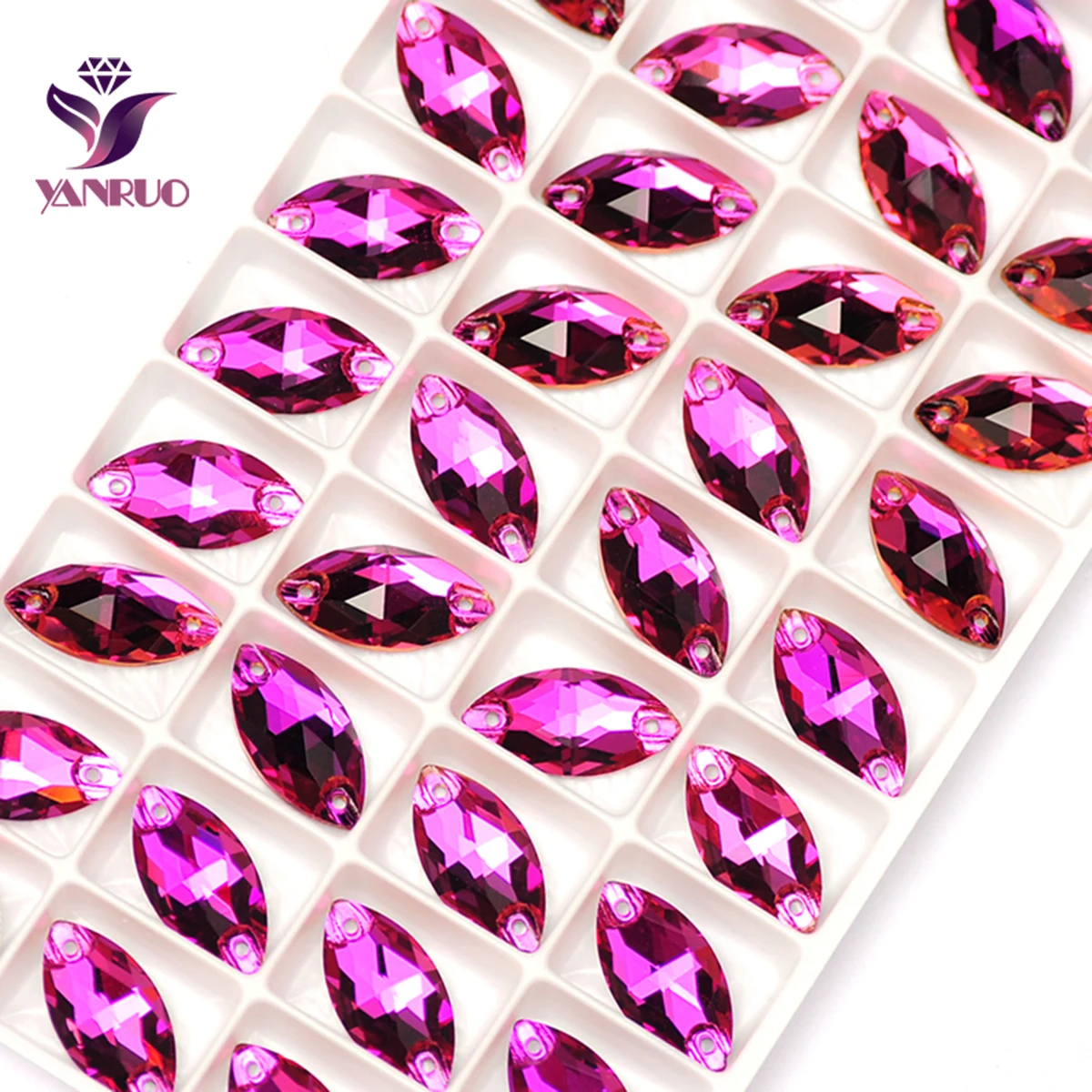 YANRUO 3223 Navette Fuchsia Flatback Rhinestones Sew on Glass Crystals Sewing Stones For Clothes