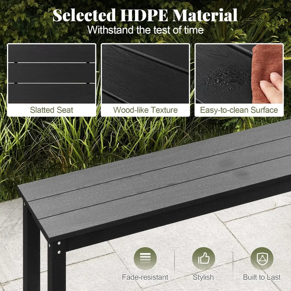 Outdoor Bench, 2-3 Person Patio Bench, 55 Backless Garden Dining Bench with Slatted Seat, Weatherproof Park Bench