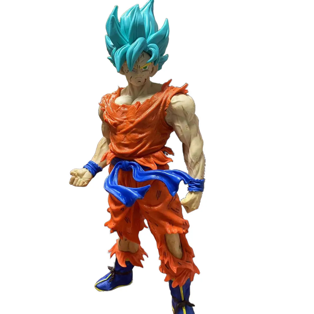 43CM Anime Dragon Ball Son Goku Battle danneggiato dipinto a tre colori modello di capelli giocattolo collezione regalo Extra Large Action Figure PVC