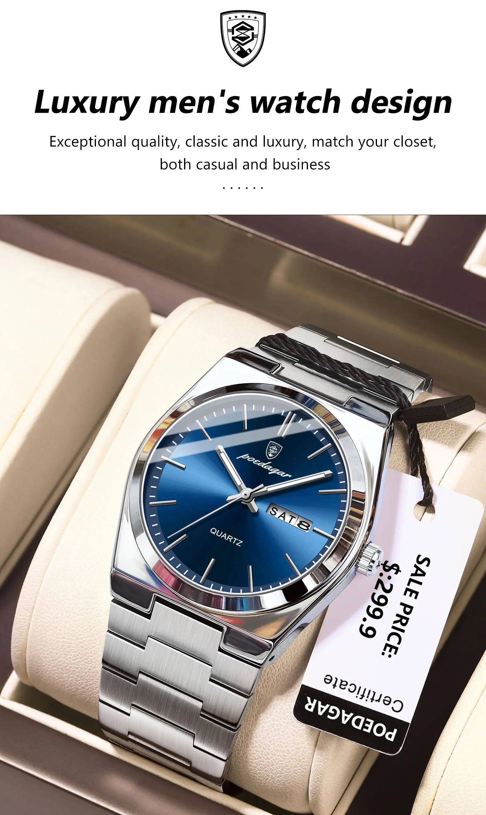 POEDAGAR Luxus Uhren Für Männer Edelstahl Wasserdicht Leucht Mann Uhr Datum Woche Mode Lässig männer Quarzuhr Reloj – Detail 11