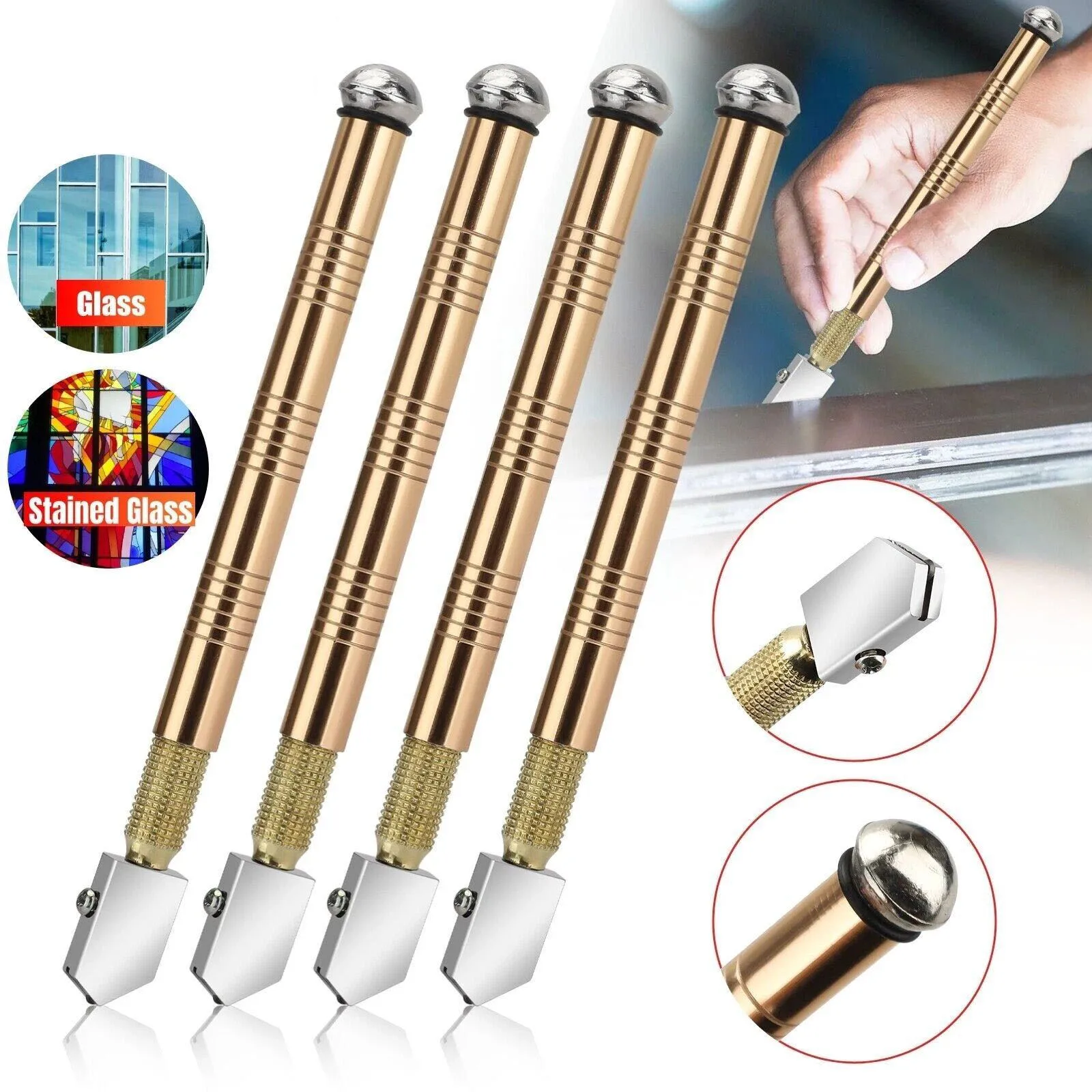 4pcs Tungsten Carbide Glass Cutter Tool Set Aluminum Alloy Handle Professional Scorer for Tile Mirror Cutting DIY