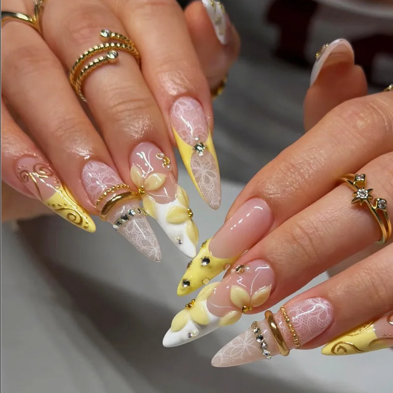 Summer 24 Pieces Beach Shell Painted Hand-worn Nail 3D Three-dimensional Flower Butterfly Love High-quality Nail Art