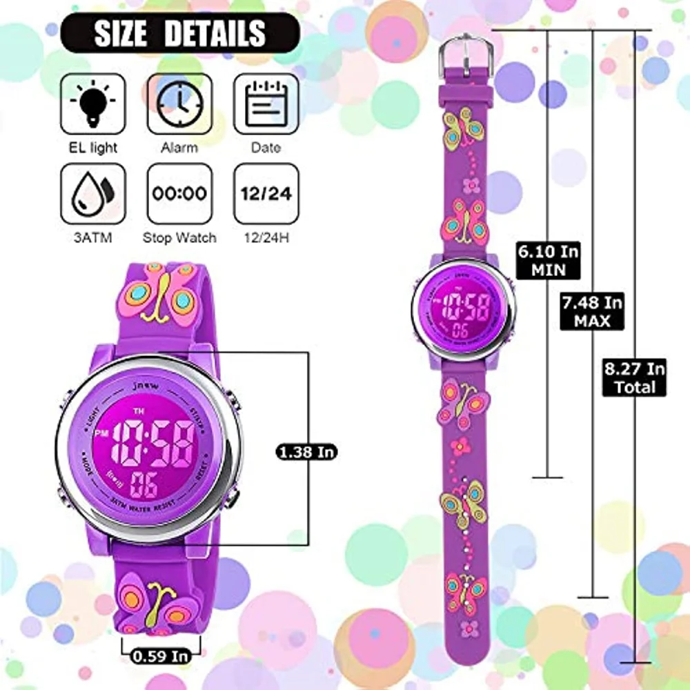 Kids Watch 3D Cartoon Toddler Wrist Digital Watch Waterproof 7 Color Lights with Alarm Stopwatch for 3-10 Year Boys Girls Child