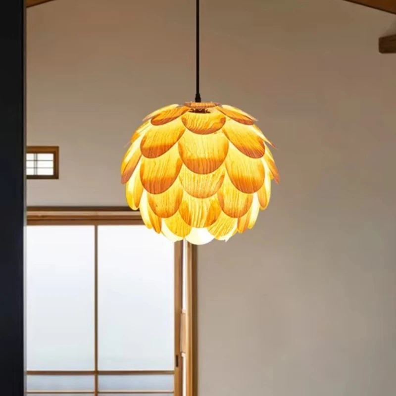 

Деревянный подвесной светильник из сосновой шишки для кухни, острова, спальни, бара, проживание в семье, ретро-люстра, ваби-саби, украшение для дома, подвесной светильник