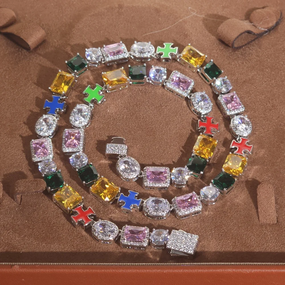 

ICE CHARMI, красочное ожерелье с фианитом, теннисная цепочка, роскошные цепочки в стиле хип-хоп с покрытием, изысканный ювелирный браслет, модный нишевый предмет