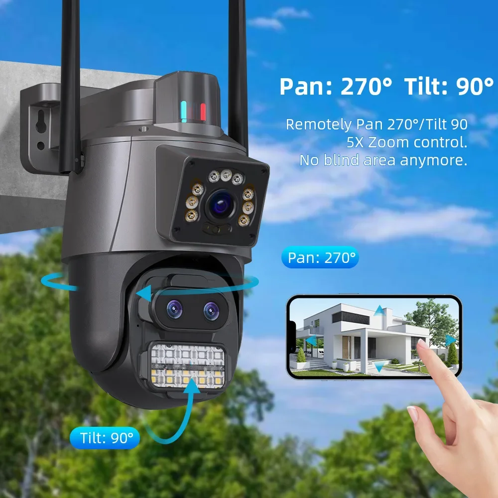 في الهواء الطلق 9MP WIFI IP كاميرا 4K HD ثلاثة عدسة شاشة مزدوجة كاميرا متحركة 8X التكبير تتبع السيارات الأمن CCTV مراقبة الفيديو iCSee