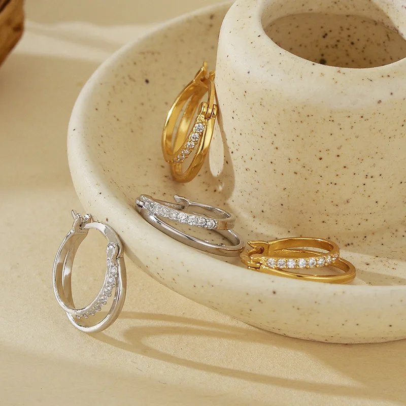 

Jenny&dave 925 Sterling Silver Ins Style Micro Inlaid Sparkling Diamond Double-layer Ear Buckle Jewelry Earrings Women's