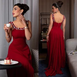 Jiayigong High Quality  Satin Rhinestone Valentine's Day A-line Boat Neck Bespoke Occasion Gown Long Dresses