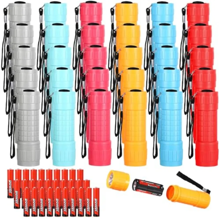 

30 Pack 9 LED Small Mini Flashlight Set Plastic Handheld Flashlights with Lanyard, 3 AAA Batteries Included Night Reading Campi