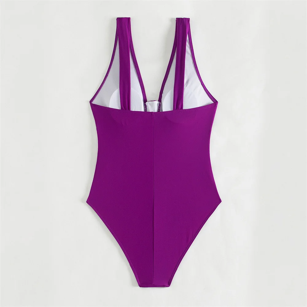 Sexy Bikini Luxury Purple Y2K Backless Suspender Swimsuit Pleated High Waist Push Up Monokini Women Vacation Swimwear Beach Suit