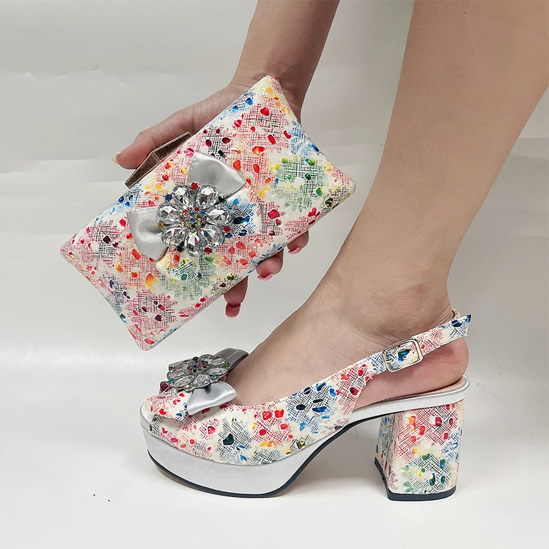 Fashionable Top Italian Designers 2023 Luxury Elegant Clutch Bag Prints Bowknot Bright Diamond Summer Women's High Heels Shoes