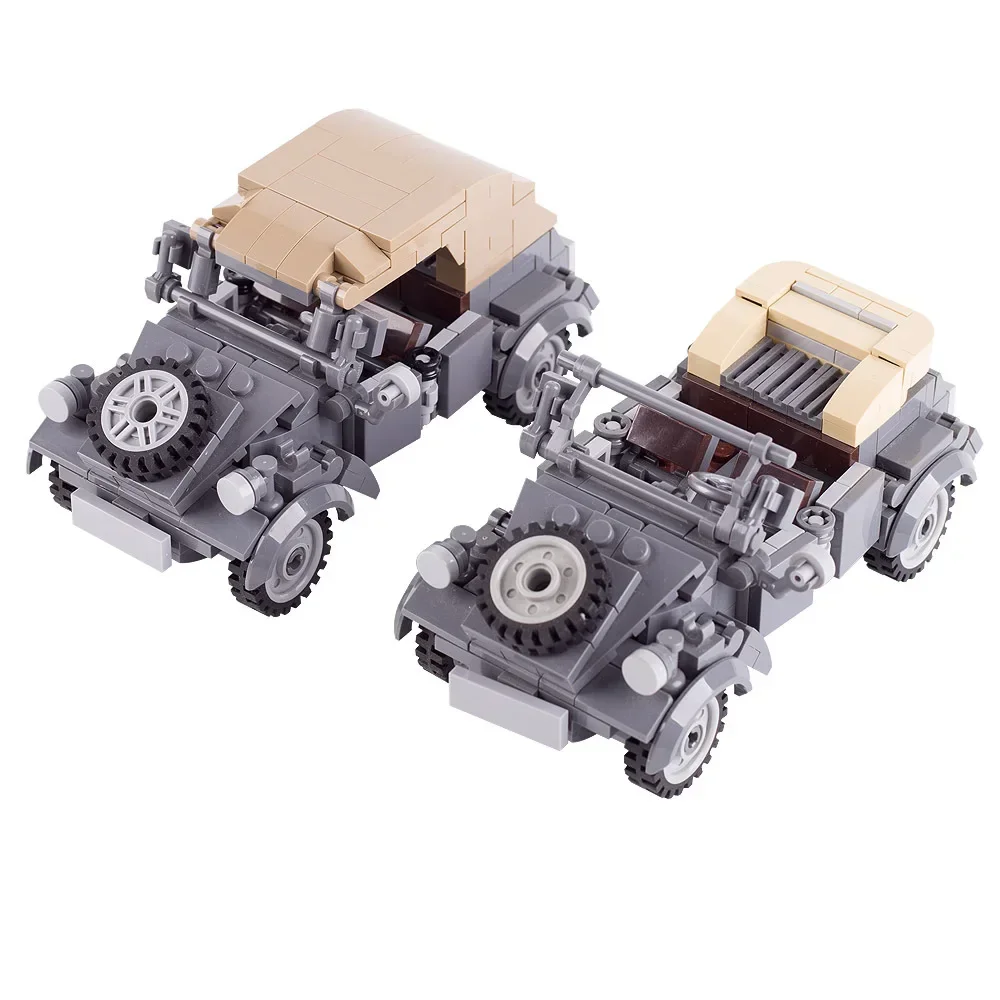 

MOC WW2 Military Series German Barrel Car Officer Building Blocks Armed Combat Soldiers Model Bricks Toys For Gifts