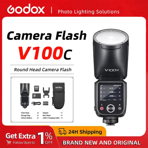 Godox V100 On-Camera Flash Light 100Ws TTL HSS Round Head Wireless Transmission Speedlite for Canon Nikon Sony Fuji Olympus