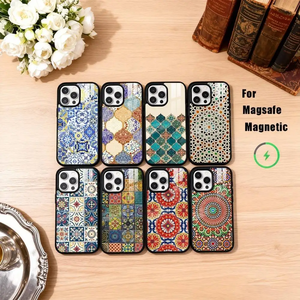 

Cool Art Tile Moroccan Phone Case For iPhone17,16,15,14,13,12,11 Plus,Pro Max Magnetic For Magsafe Wireless Charging