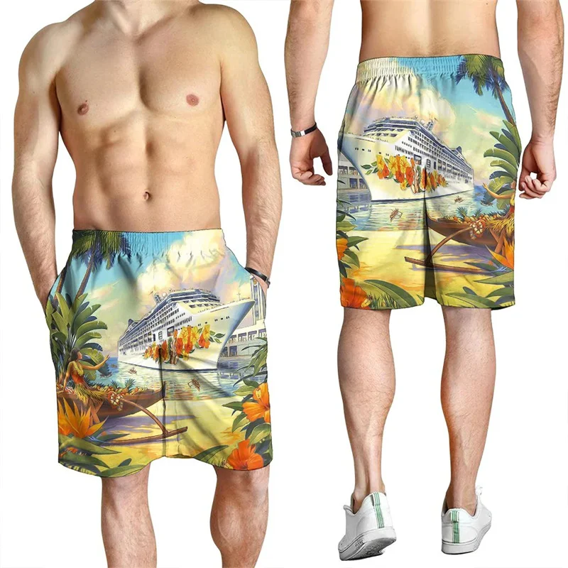 Hawaii Mordern 3D Printed Men Shorts Polynesian City Style Beach Shorts Swim Short Trunks Gym Ice Shorts Boy Board Short Pants