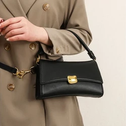 Women Flap Black Tote Bag Solid Color PU Leather Retro Shoulder Bags Detachable Strap Stylish Messenger Bag Commuting Handbags