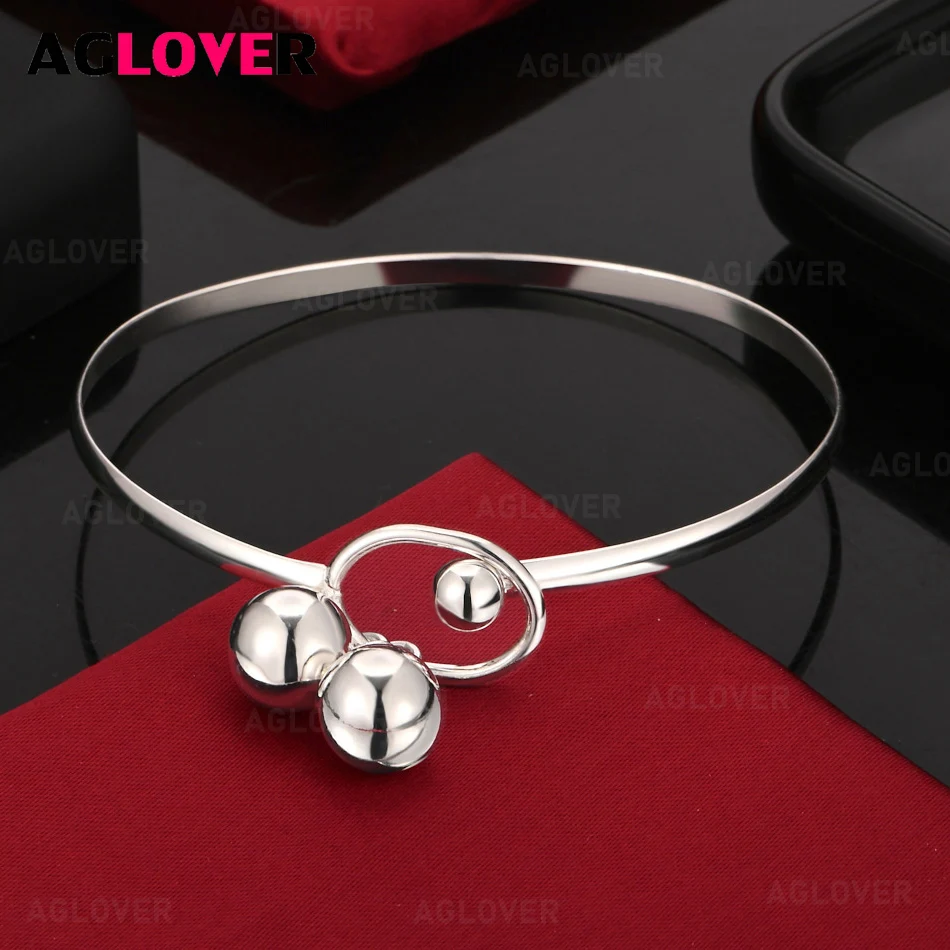 

AGLOVER 925 Sterling Silver Double Bell Thin Ring Bracelet Charm Fashion Women Engagement Jewelry