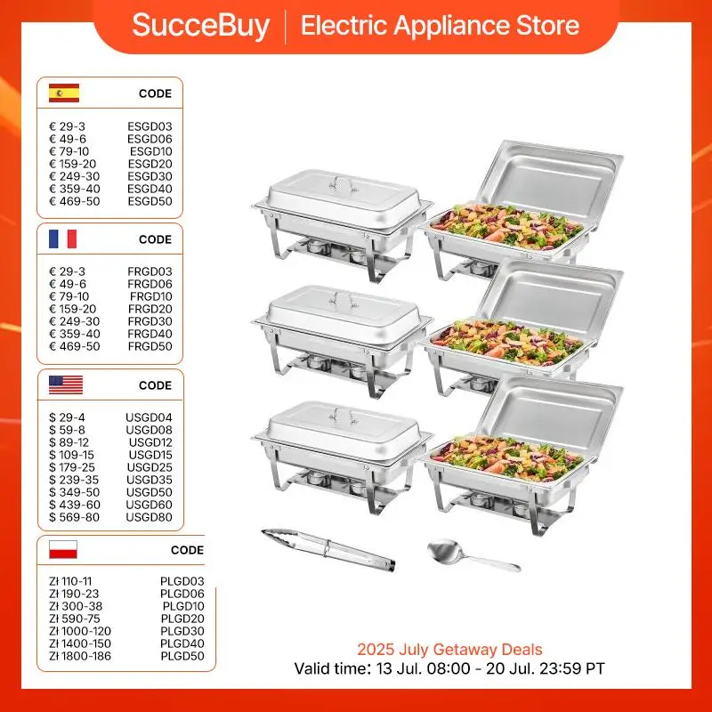 VEVOR 2/4/6 แพ็ค 8QT สี่เหลี่ยมผืนผ้า Chafing จาน W/ขนาดเต็มกระทะบุฟเฟ่ต์ Catering อุ่น Server พับขาตั้งการใช้ผู้ถือถาด