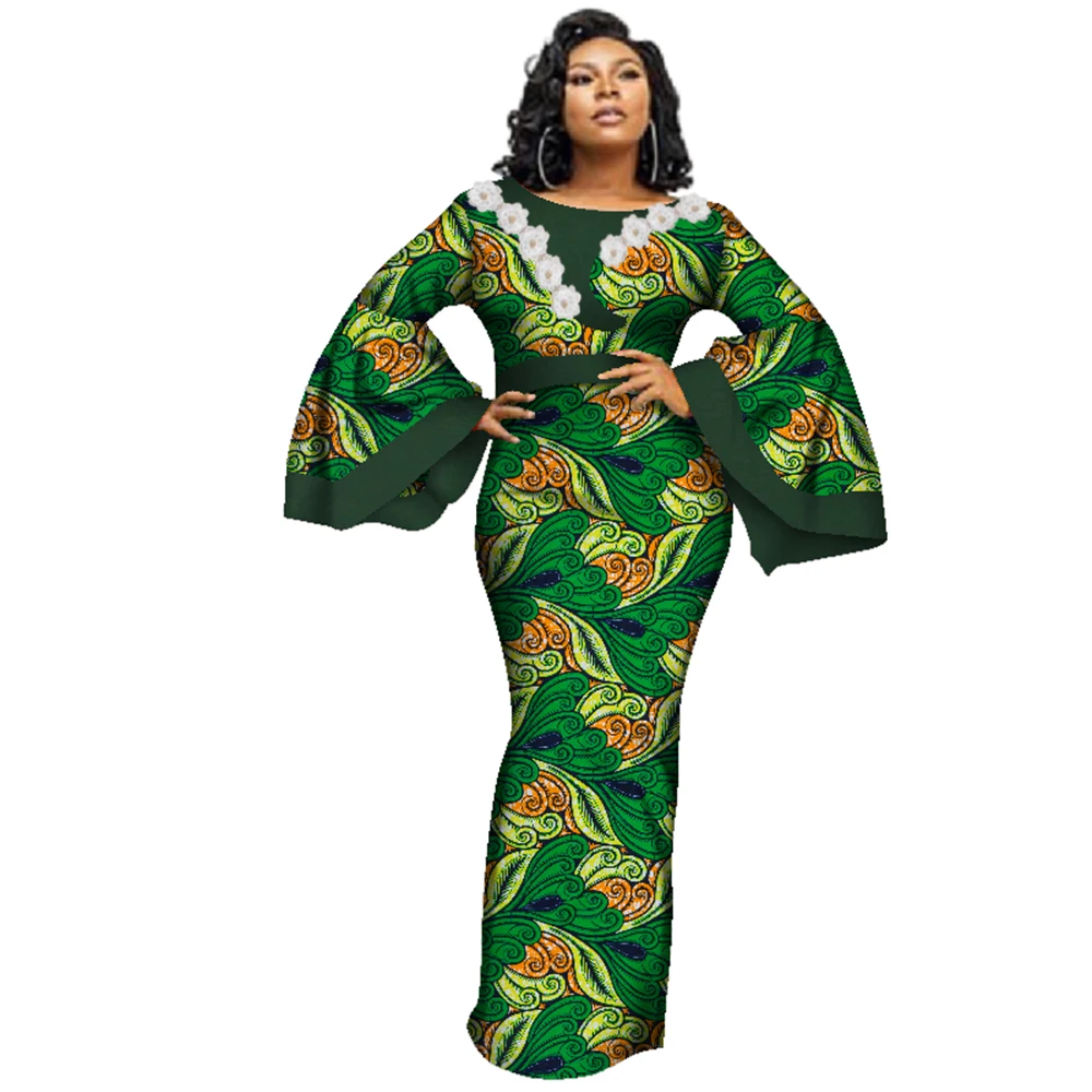 

Африканские платья для женщин, длинные платья макси с расклешенными рукавами и принтом Анкары, Дашики, женские вечерние платья, модные африканские платья Boubou WY3241