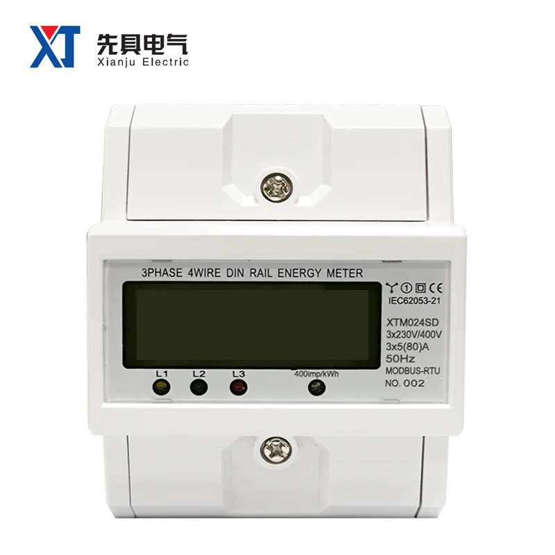 

XTM024SD RS485 Communication Port MODBUS-RTU Three Phase 4 Wires Energy Meter LCD Display KWH Flame Retardant 35mm DIN Rail Type