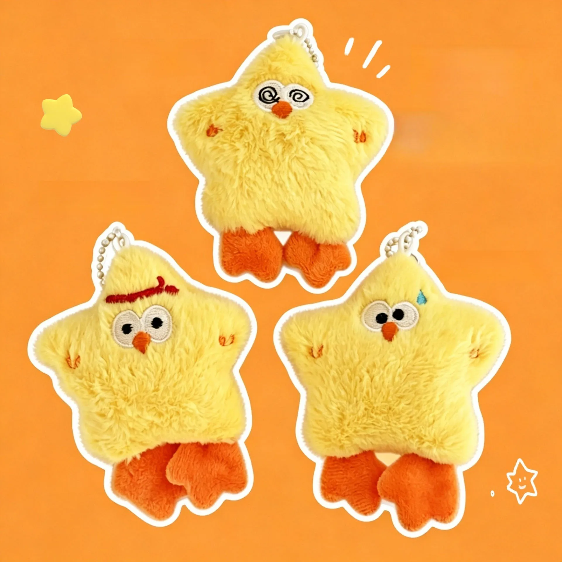

1/3 Pcs Creative Cute Star Little Yellow Chicken Pendant Keychain Decorative Pendant Squeezing Pendant