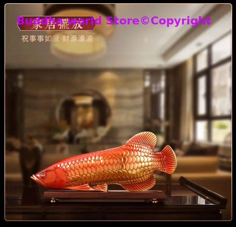 high grade Home COMPANY office deco bring wealth money good luck Golden Dragon Arowana fish Bronze Christmas carving statue