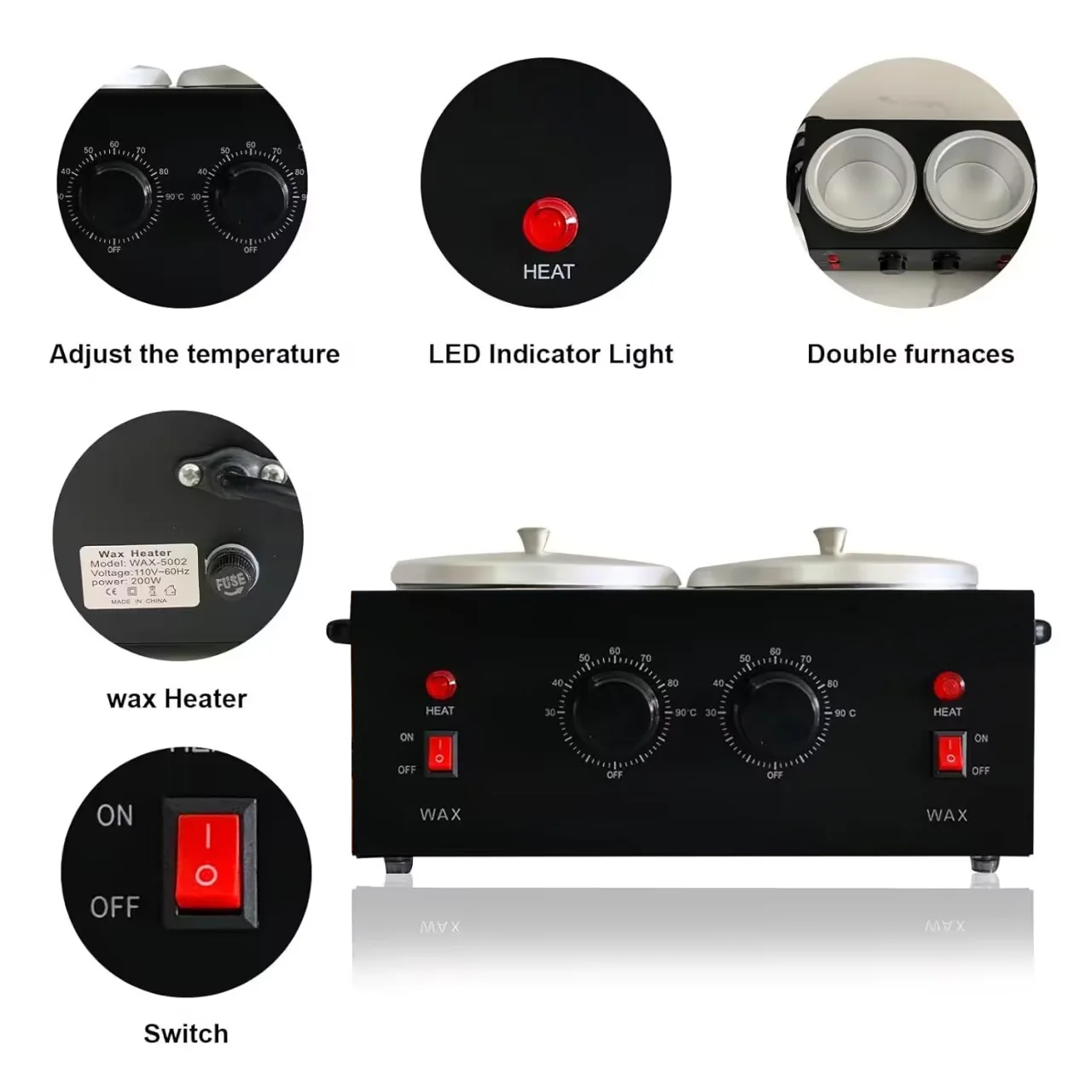 Двойные восковые кастрюли, профессиональный электрический восковой нагреватель, аппарат для парафина, восковая машина для удаления волос, для лица, кожи, тела, спа-салона