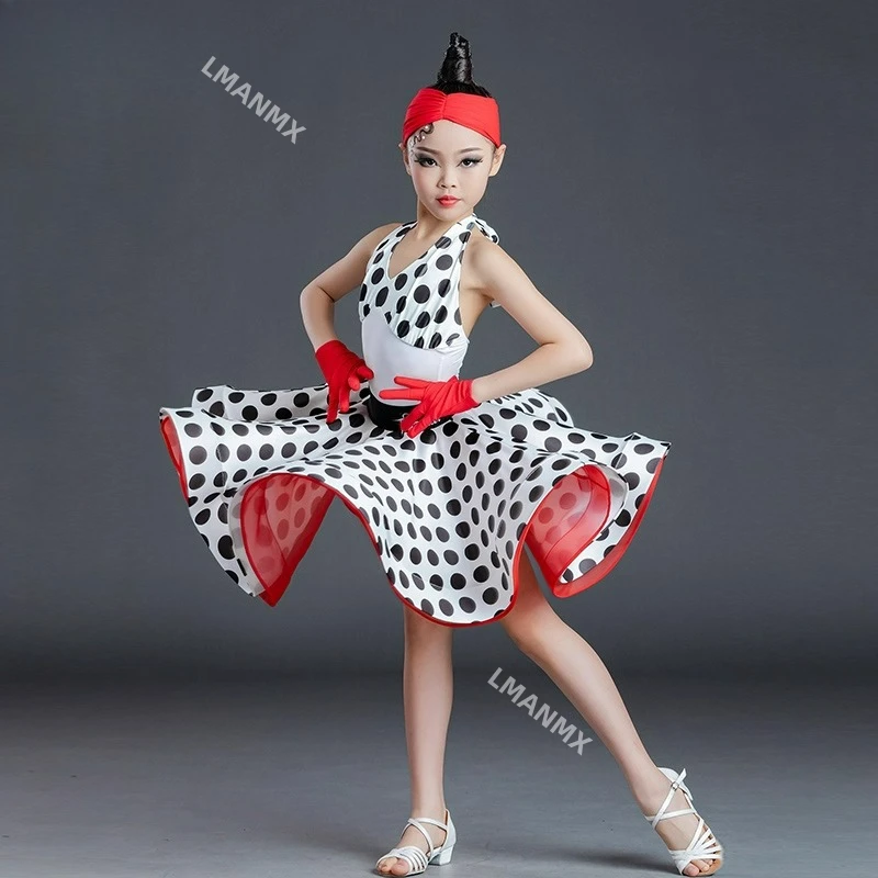 

Children's Latin dance costume, polka dot performance costume, professional practice costume set