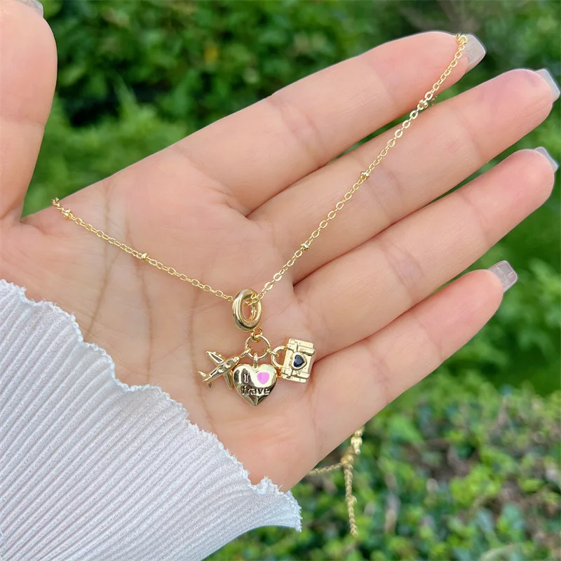 عين الشر النحاس الزركون لون الذهب سلسلة ربط جميلة قلادة ، قلادة طائرة القلب ، الأزياء والمجوهرات للنساء والفتيات والرجال