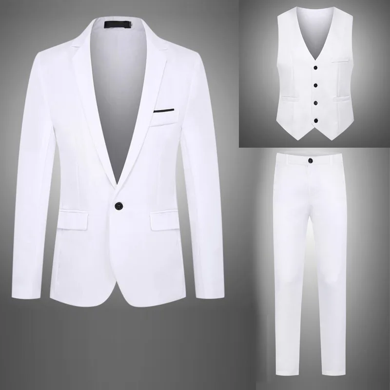 P-91 Men\'s Business Casual Suit Men\'s Vest Suit Three-piece Slim Formal Suit Groomsmen Suit Set