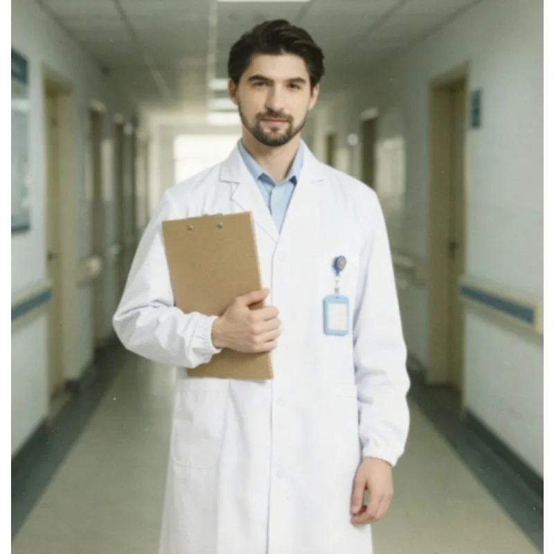 

Unisex Long Sleeve White Lab Coat for Doctor Nurse Student Hospital Clinic Workwear