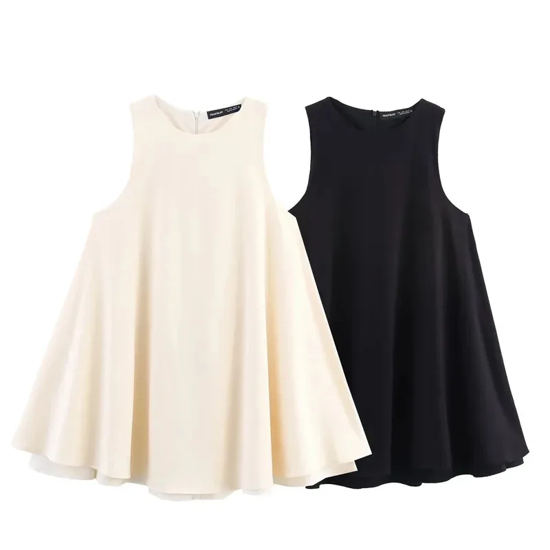 

Summer Loose Casual A-Line Sleeveless Little Black Dress Retro Commuting Mid-Length Fashion for Women