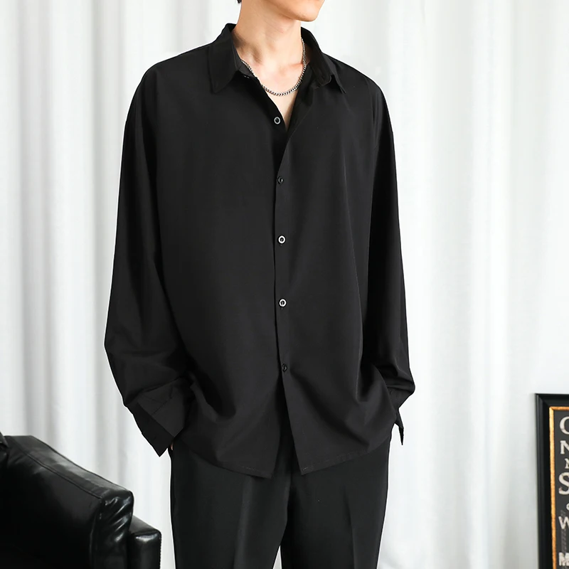 

KAPMENTS Korean Fashion Black Solid Long Sleeve Shirts 2023 Harajuku Black Oversized Shirt Male Casual Button Up Shirts Blouses