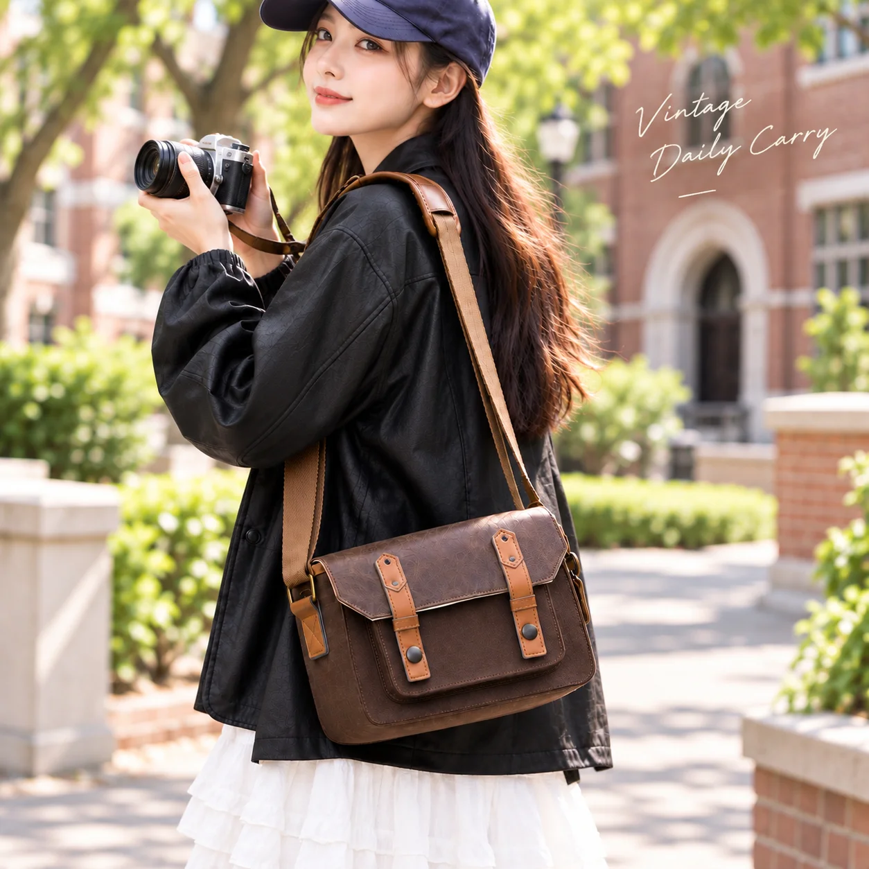 Vintage Canvas Camera Shoulder Bag, Padded Crossbody Case with Removable Dividers, Magnetic Flap for Mirrorless Cameras