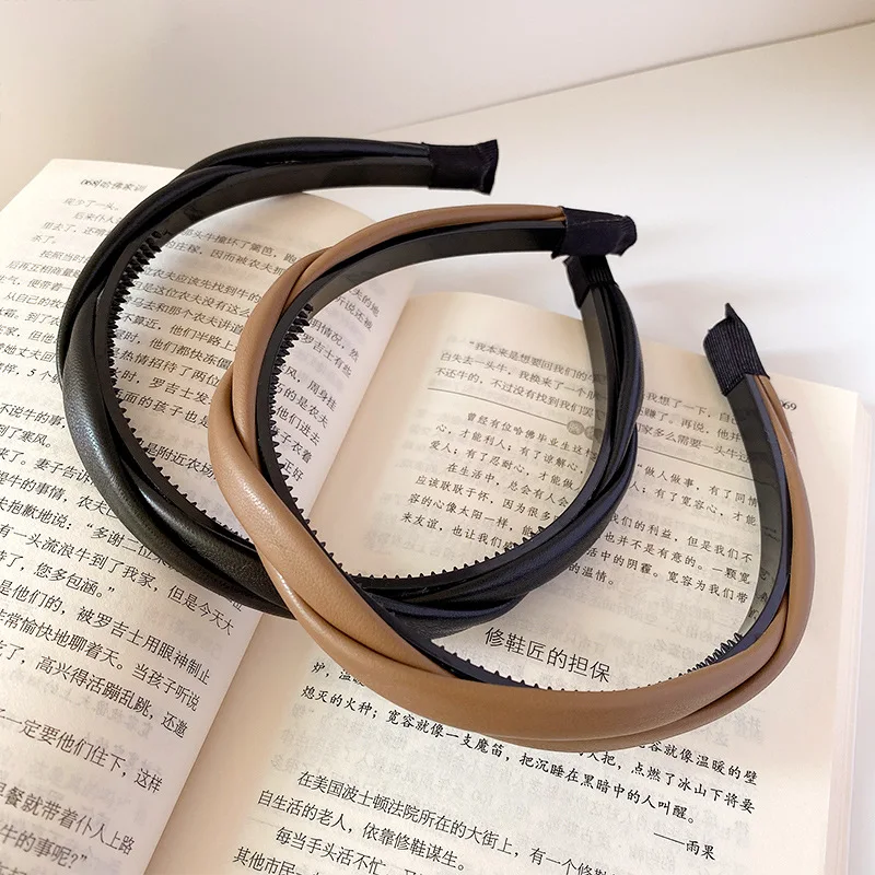 AISHG PU Leather Hair Band for Women Braided Cross Twisted Headband Teeth Hair Hoop Non-slip Hairbands Girls Hair Accessories