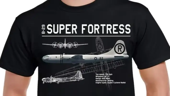 

B-29 Flying Fortress bomber Schematic T Shirt. Short Sleeve 100% Cotton Casual T-shirts Loose Top Size S-3XL